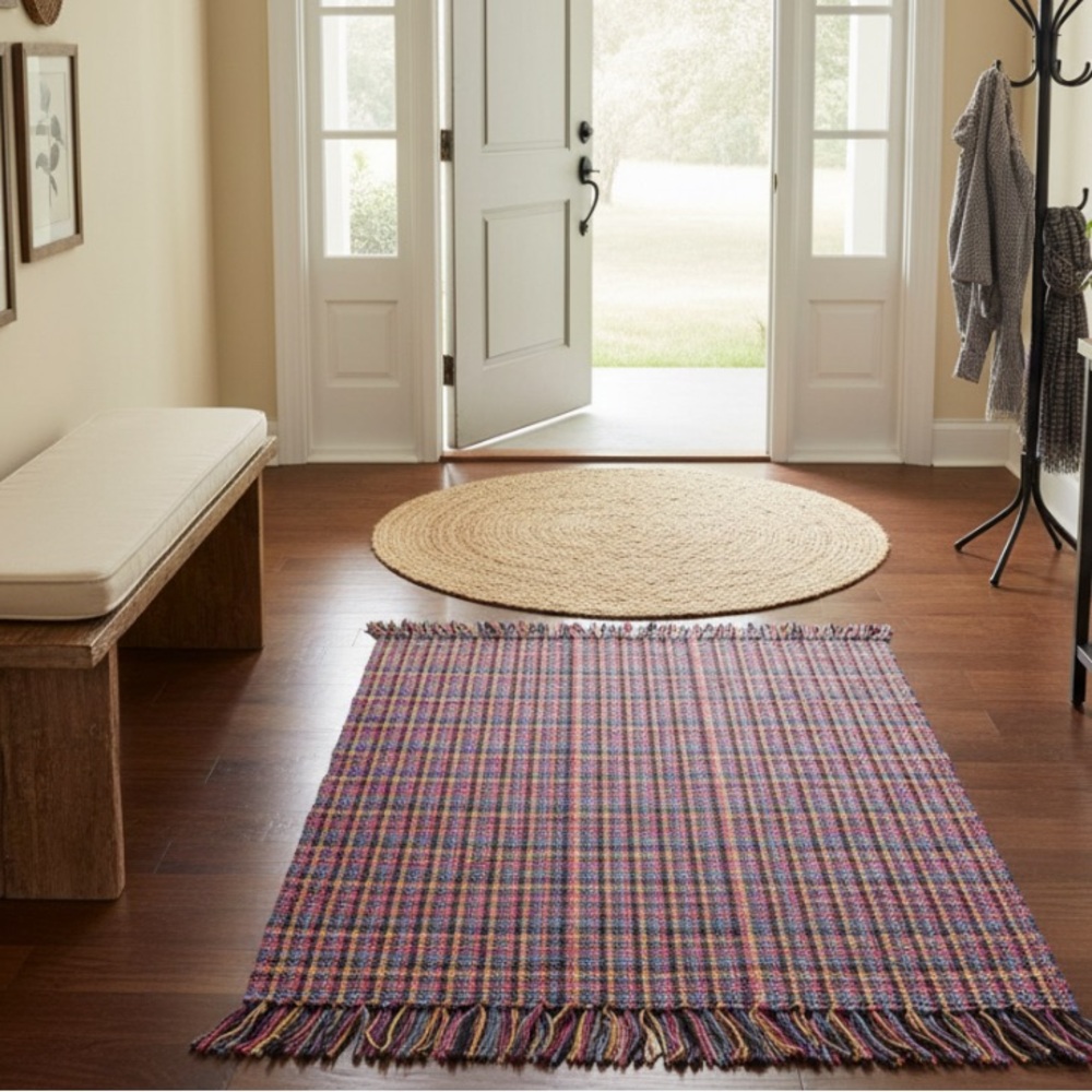 Pink Blue and Orange Jute Kitchen or Hallway Rug 22x40 inches